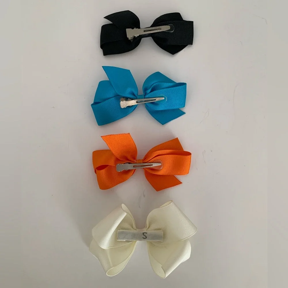 Kids Bow Set Hair Clips Accessories 4 Pieces Black Blue Orange Cream